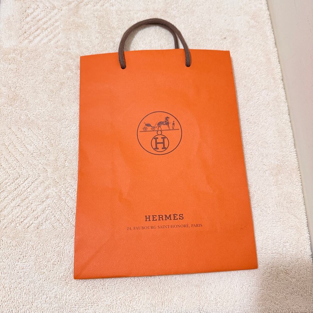 Hermès Orange Boutique Shopping Gift Bag Brown Rope Handles 11" x 8" x 3"